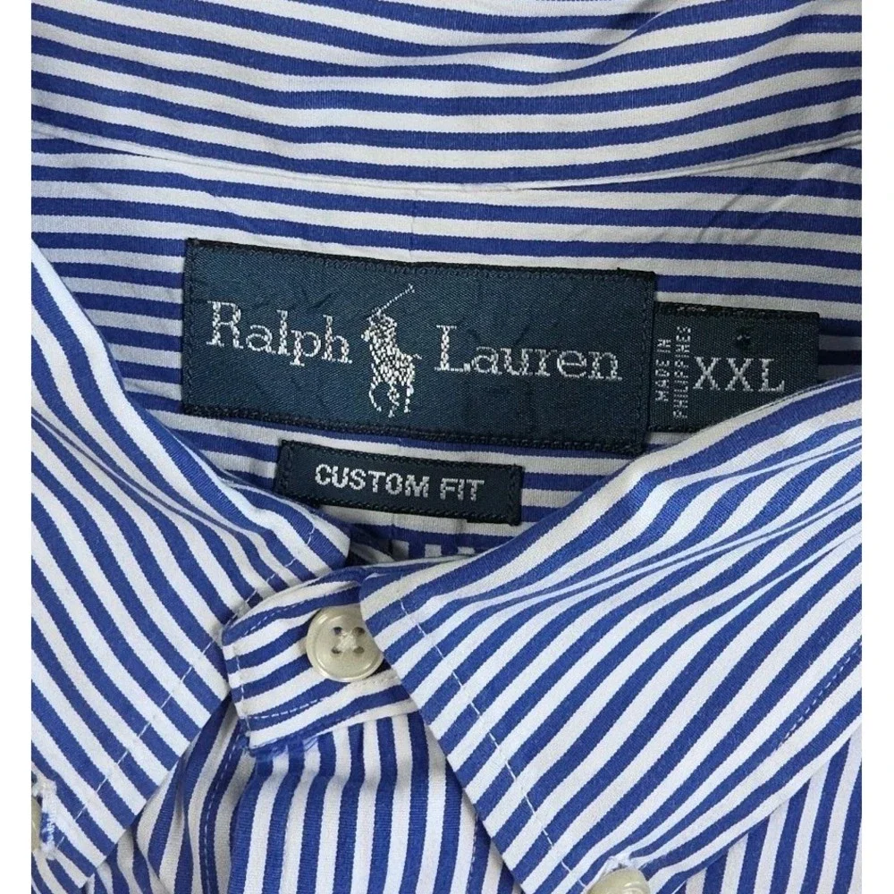 Ralph Lauren Dress Shirt Custom Fit Long Sleeve BLUE/WHITE Striped Mens 2XL